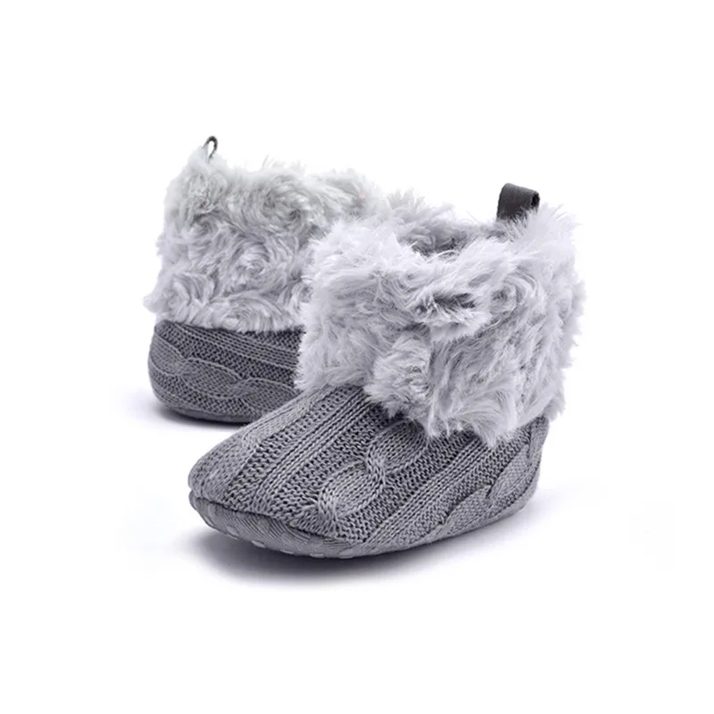 Детские зимние осенние теплые вязаные мягкие Меховые плотные однотонные ботинки для кроватки