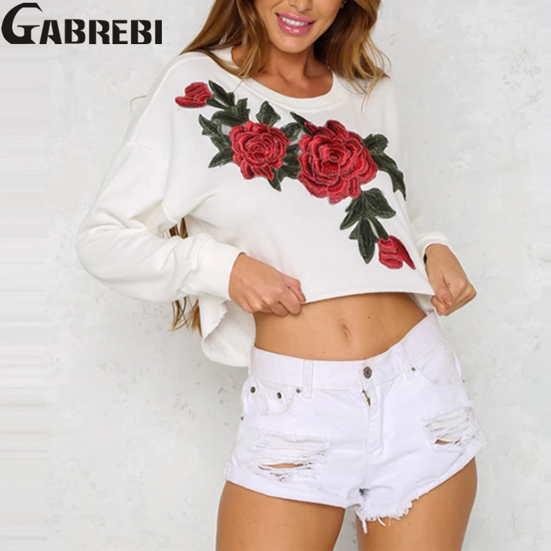 2017 New Autumn Harajuku Roses Embroidery Sweatshirt,Women Flower