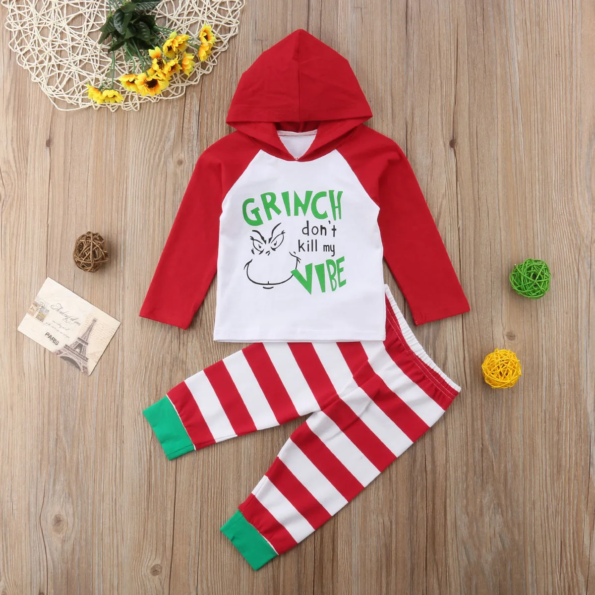 0-24 м Рождественский костюм для детей Рождество новорожденных для маленьких девочек с капюшоном для мальчиков топы в полоску красные штаны милая детская одежда комплект одежды