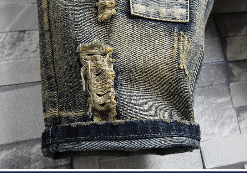 Высокое качество Для мужчин отверстия Короткие джинсы летние Джинсовые шорты новая мода Для мужчин ретро Повседневное джинсовые шорты Для