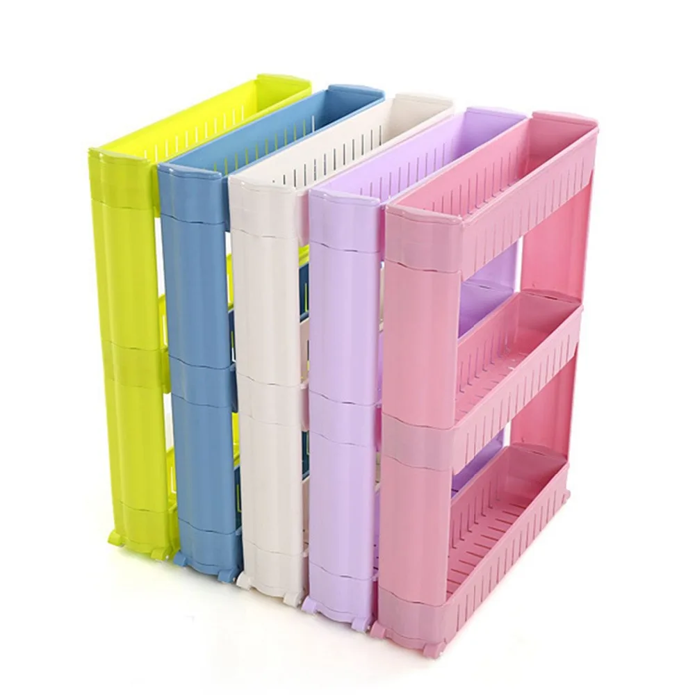 High Quality Gap Storage Shelf For Kitchen Storage Skating Movable Plastic Bathroom Shelf Save Space Three-Layers