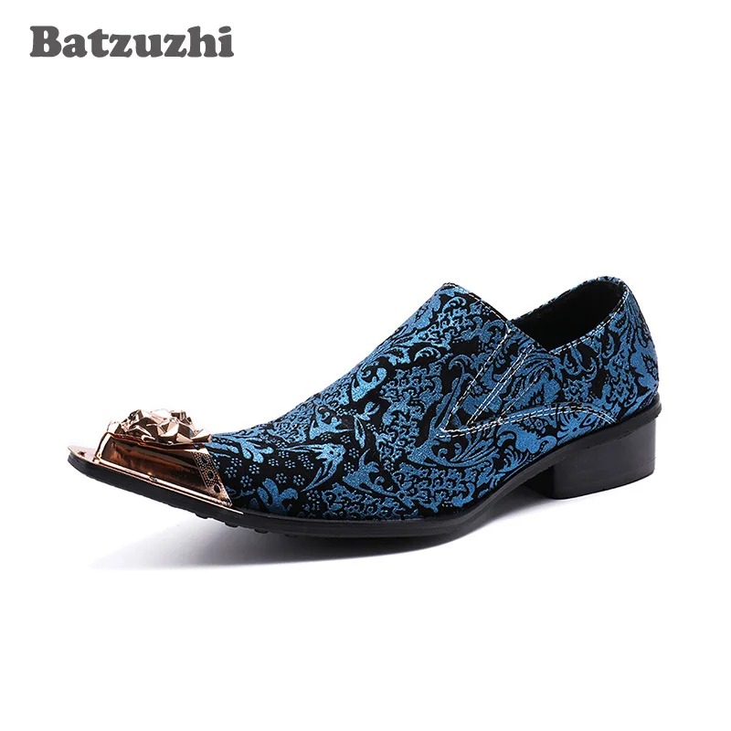 

Batzuzhi Fashion Men Shoes Genuine Leather Dress Shoes Men Pointed Toe Blue Oxfords Shoes Handmade High Quality Zapatos Hombre