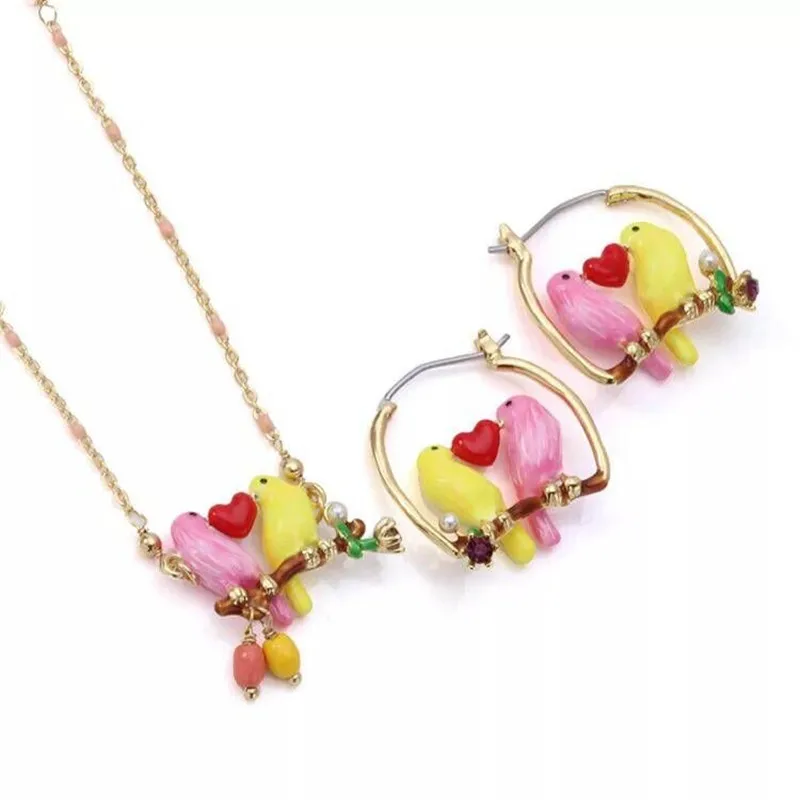 

2018 Amybaby Designer Enamel Glaze Colorful Love Canary Flower Womens Hoops Earring Necklace Jewlery For Party