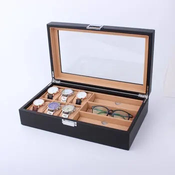 

6/8 Grids PU Leather/Carbon Fiber Watch Box Case Sunglasses Organizer Jewelry Collection Storage Display Container Holder