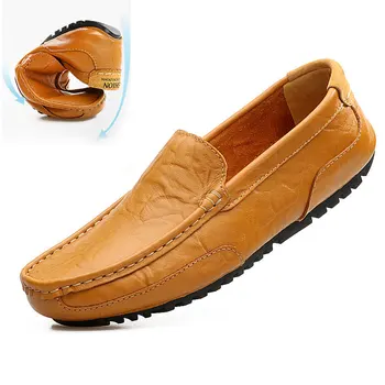 

QASDUO leather shoes men oxford round toe Loafers Moccasins Italian Casual Shoes for Flats Driving Shoes Trample Heel Mocassins