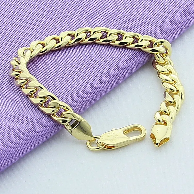 

Wholesale 8MM Vintage Casual Gold Color Hip Hop Chain Bracelets For Men 24k Gold Jewelry Link Bracelet Top Quality