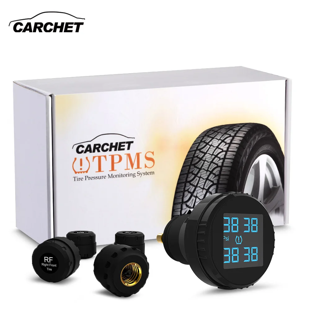 

CARCHET Car TPMS Tyre Pressure Monitoring System 4 External Sensors Cigarette Lighter Car Tire Pressure Alarm 0-8Bar 0-116PSI