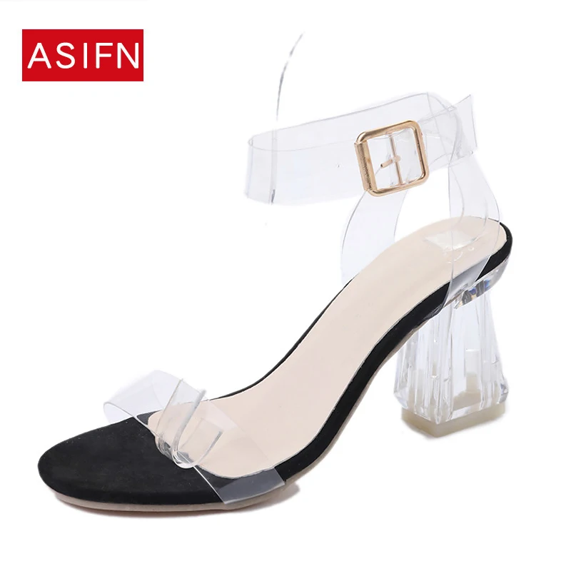 

2018 Women Clear Sandals Summer Slippers Slides Block High Heels Transparent Clear Heel Women Shoes Party Sandals Sandalia Mujer