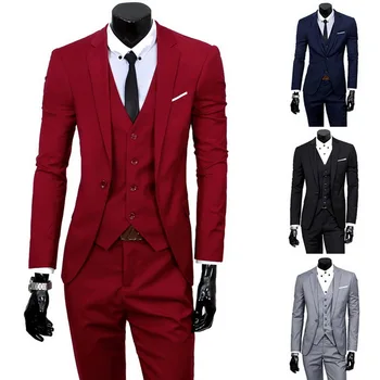 

NIBESSER 3 Piece Blazers Set Men's Fashion Slim Suits Wedding Party Men's Business Groomsman Suit Blazers Jacket Pants Vest Sets