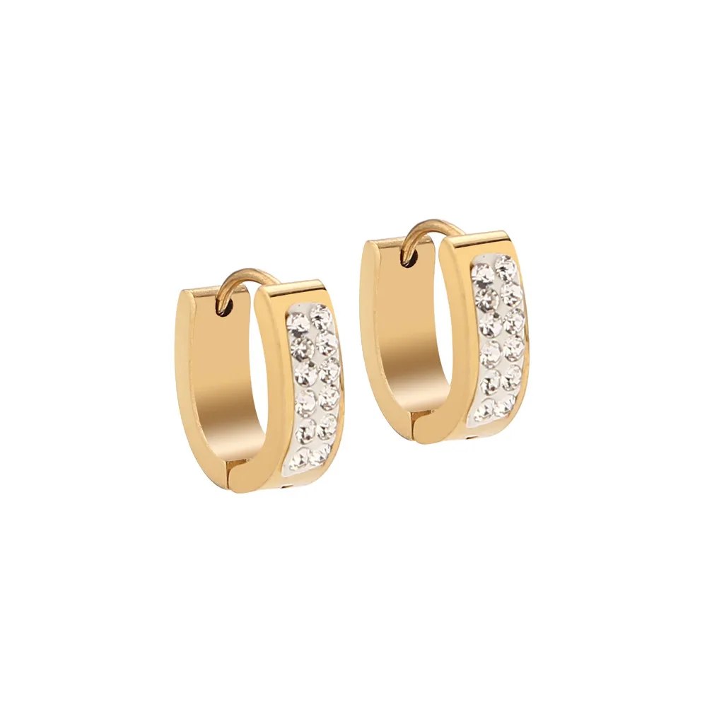 

Top Quality 2 Rows Oval Crystal Surgical Hoop Earrings Punk Rhinestone Gold tone 316L Stainless Steel Earrings For Women Jewelry