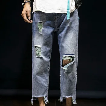 

Casual Hip Hop Holes Jeans Man Streetwear Mens Ripped Biker Jeans Homme Men's Fashion Motorcycle Moto Denim Pants Joggers Men