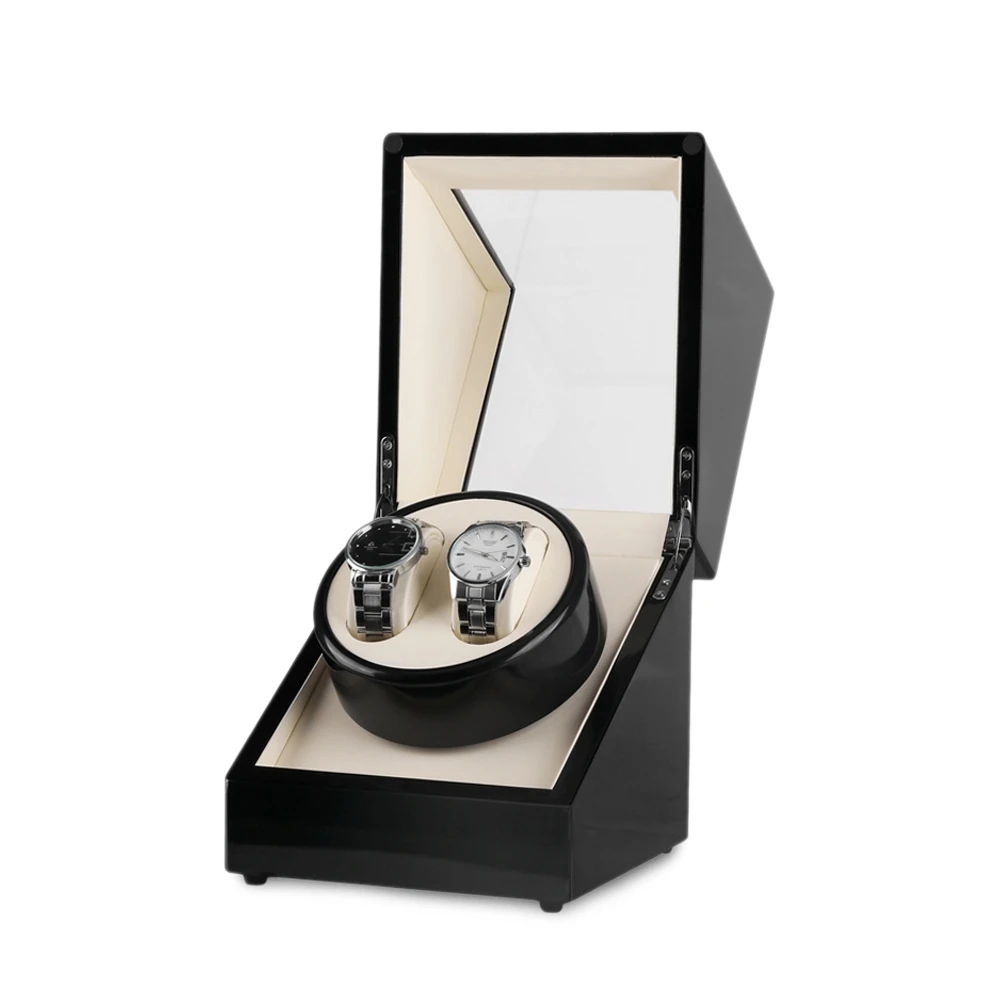 

Black Auto Rotation Watch Winder Two Grids Transparent Cover Automatic Mechanical Winding Storage Display Case watch Box EU PLUG