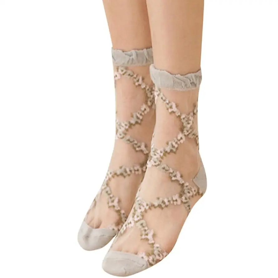 

#5 2018 NEW Fashion Women Fioral Glass Silk Socks Ultrathin Transparent Crystal Summer Sock
