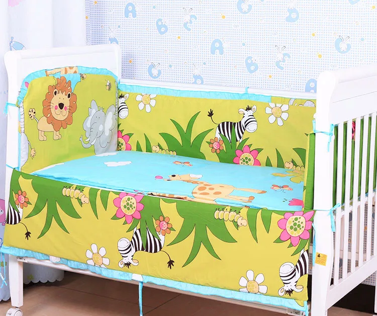 6 Pcs Giraffe jungle lion baby bedding bumper breathable crib liner cotton curtain crib bumper baby
