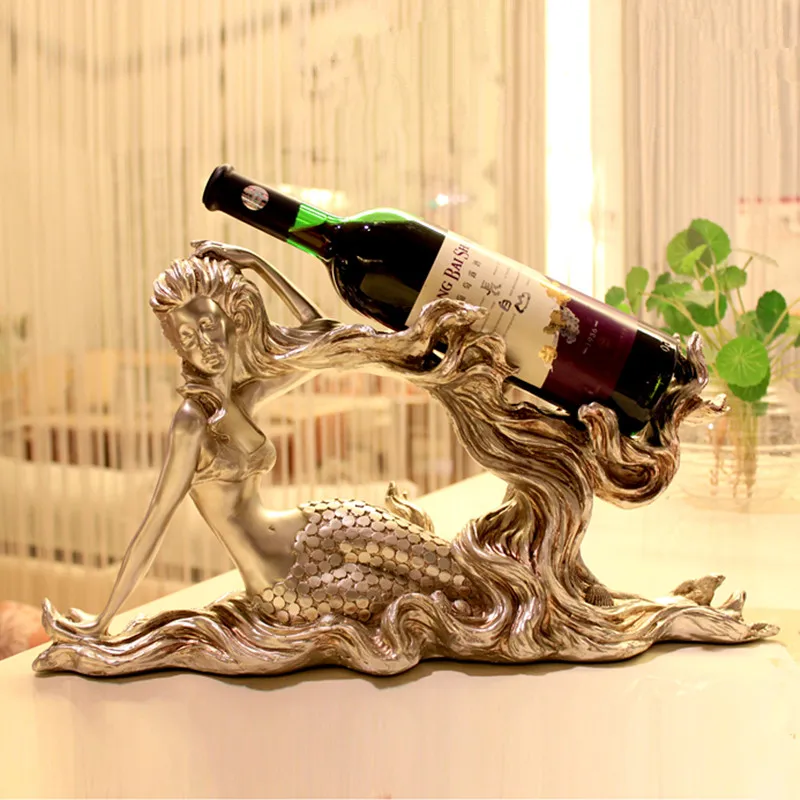 Golden Mermaid Resin Wine Racks Creative Retro Furniture Made of Solid