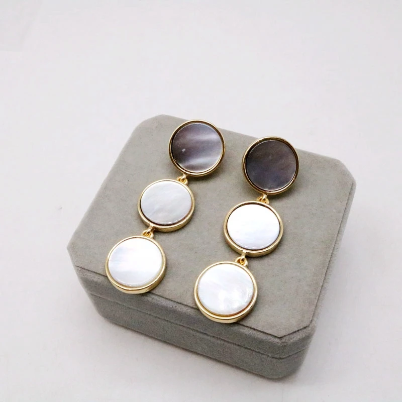 

Free Shipping New-Design Round Shell Stud Earring Long Statement