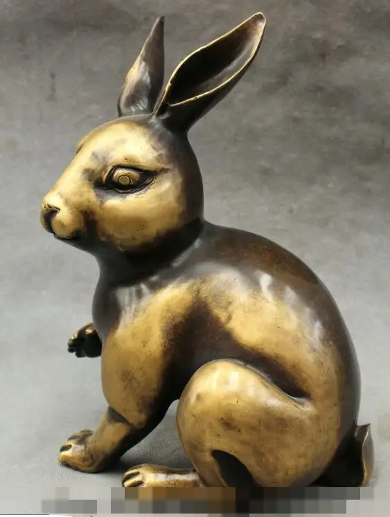 

S02719 9" Folk Chinese Pure Bronze Copper Zodiac Wealth JiXiang Rabbit Statue Sculpture (B0413)