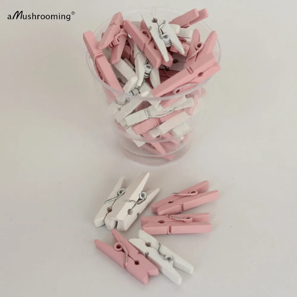 

White Craft Pegs - Mini Wooden Pegs - 50 x White pink Natural Wood Craft Pegs Wedding Table Decoration - Scrapbook Embellishment