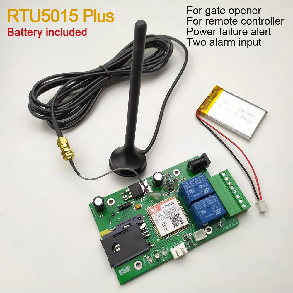 RTU5015 Plus GSM Remote board with two alarm input and one relay output and SMS control Battery for power off alarm RTU5015 Plus GSM Remote board with two alarm input and one relay output and SMS control Battery for power off alarm