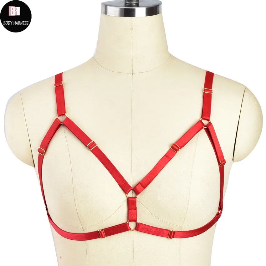 Women Harness Bra Goth Rave Wear Body Harness Bondage Belt Red Elastic