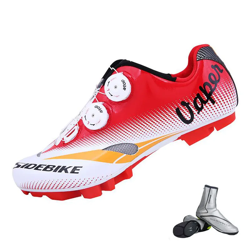 SIDEBIKE профессиональные велосипедные кроссовки для бега на горном велосипеде, самоблокирующийся велосипед, обувь для MTB, Обувь zapatillas ciclismo - Цвет: red with overshoes