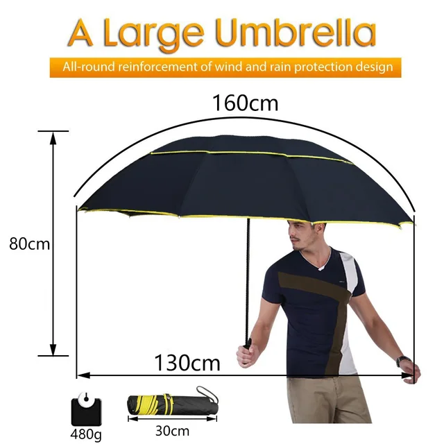 130cm Big Top Quality Umbrella Men Rain Woman Windproof Large Paraguas Male Women Sun 3 Floding Big Umbrella Outdoor Parapluie 2