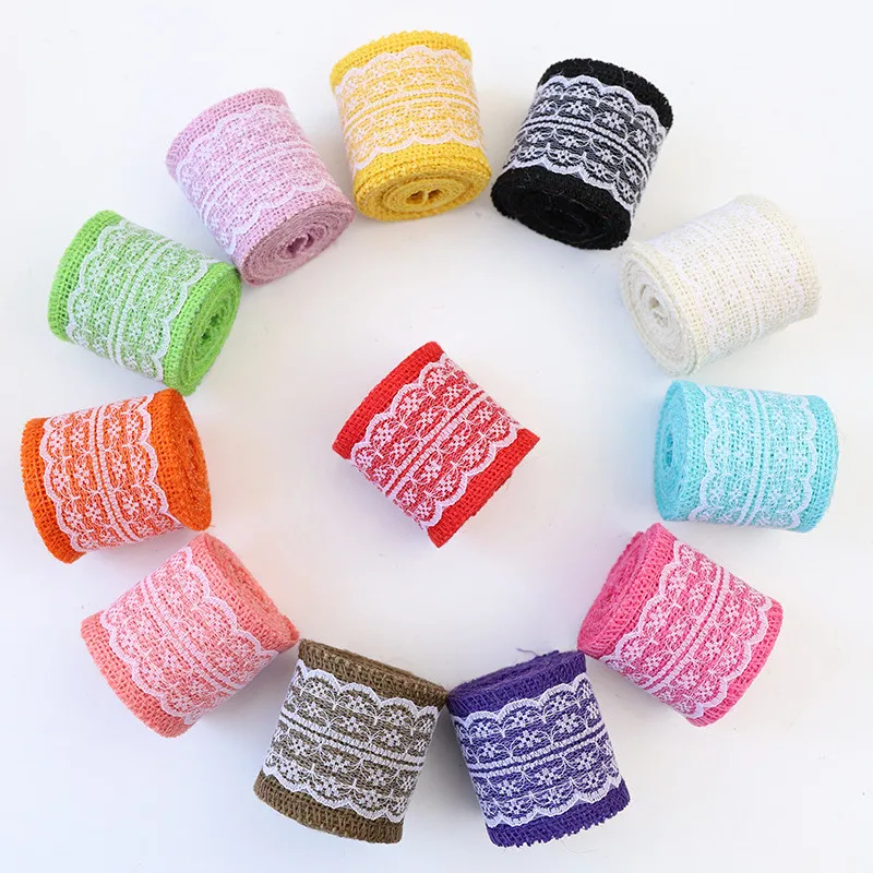 

New! Length 2 meters wide 6cm Various color linen roll Clothing shoes and hat accessories Wedding decoration lace linen ribbon