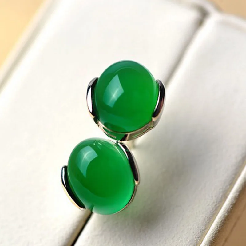 Genuine Real Pure Solid 925 Sterling Silver Stud Earrings for Women Jewelry Green Elegant Natural Chrysoprase Female Earrings