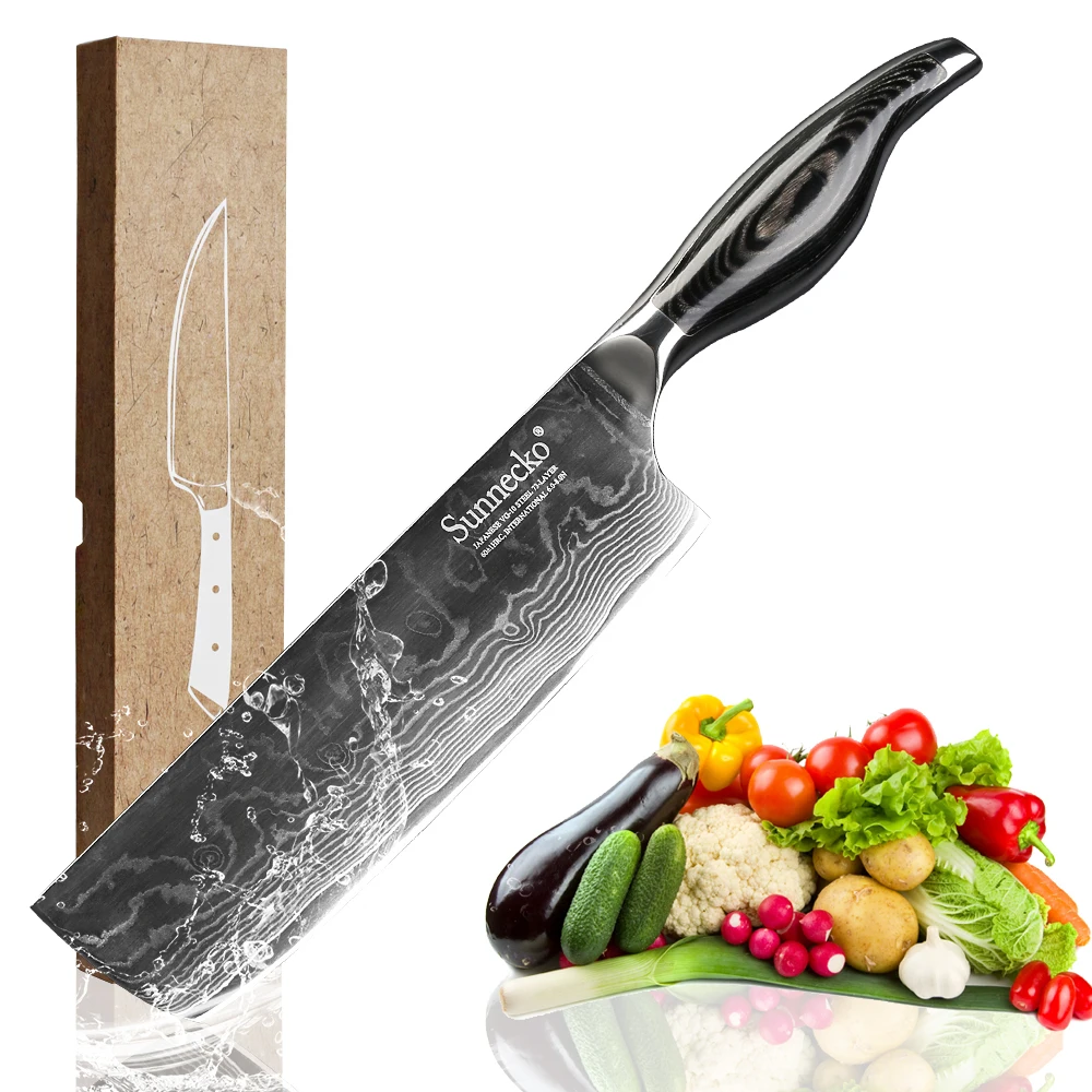 Sunnecko 7" Damascus Cleaver Knife Japanese VG10 Core Steel Blade Chef