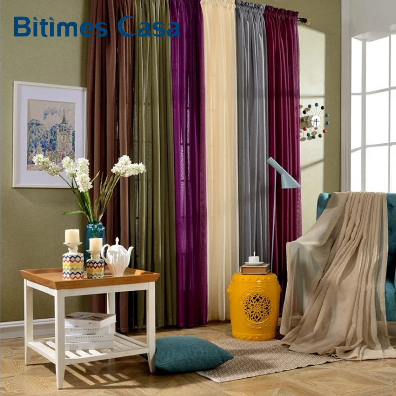 

Candy Color Plain Linen Voile Tulle Windows Screening Curtain For Living Room Bedroom Matching All Kinds Home Decoration