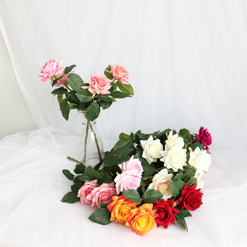 

Artificial Rose 2 Heads Velvet Roses Simulated Flowers Home Decorating Artificial Flowers Lace Pink Party Decorations