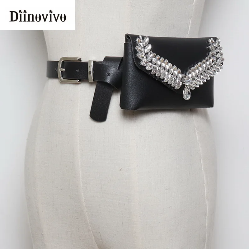 DIINOVIVO حجر الراين حزام حقيبة المرأة الخصر حقيبة الإناث التسوق الهاتف محفظة الفاخرة مصمم الخصر حزمة فاني المرأة حقيبة WHDV0744