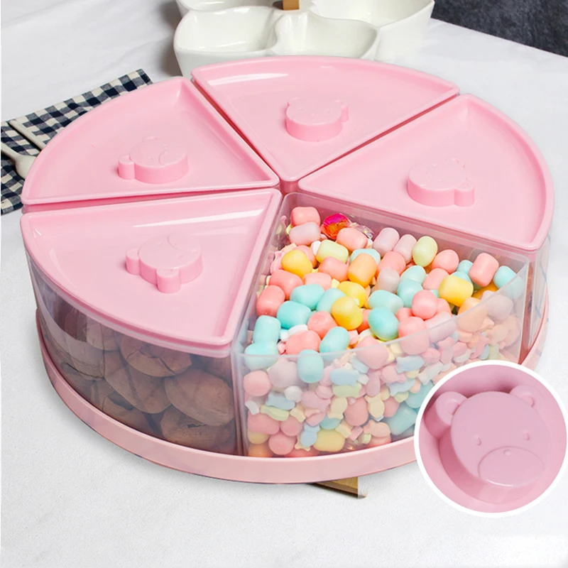 

Home-use Snack Plates Multifunction Fruit Nuts Storage Box Separate Dishes Candy Box With Lid Wedding Food Tray 1pcs Creative