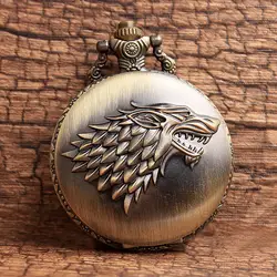 Классический Бронзовый Игра престолов Старк Winterfell волк медальон кварцевые карманные часы Подвеска Сеть Для мужчин мальчик подарок Relogio