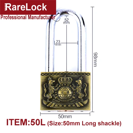 Rarelock MS539 замок под старину для сада ворота дома двери склад автомобиля шкатулка Электрический шкаф ящик тренажерный зал шкафчик 4 ключа h - Цвет: 50L-50mm Long