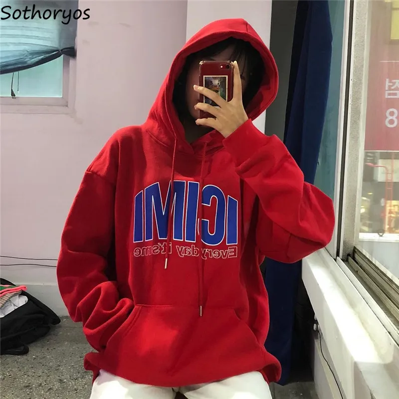 

Hoodies for Women Hooded Loose Letter Printed Leisure Pocket Warm Plus Velvet Pullovers Womens Korean Style Trendy Harajuku Chic
