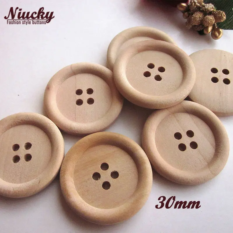 Niucky 30mm 48L 4 holes thin edge natural wood buttons no paint pure