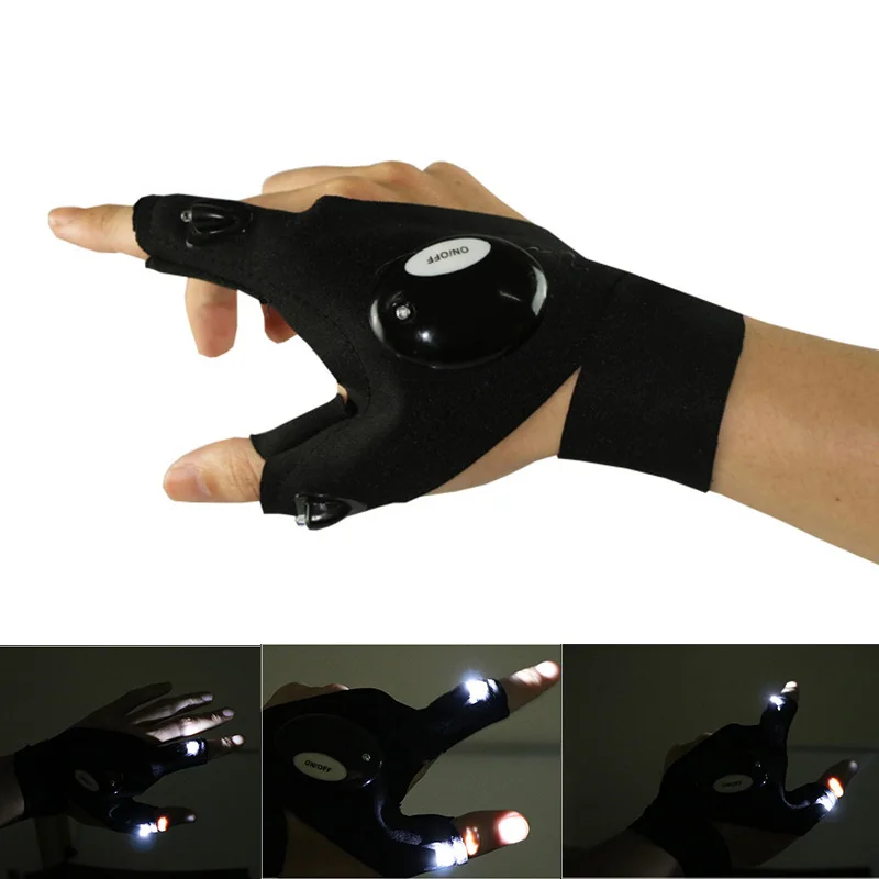 

LED Gloves for Outdoor Sport Camping Hiking Fishing Car Repair flashlight Luminous Light Fingerless Gloves Drop Shipping