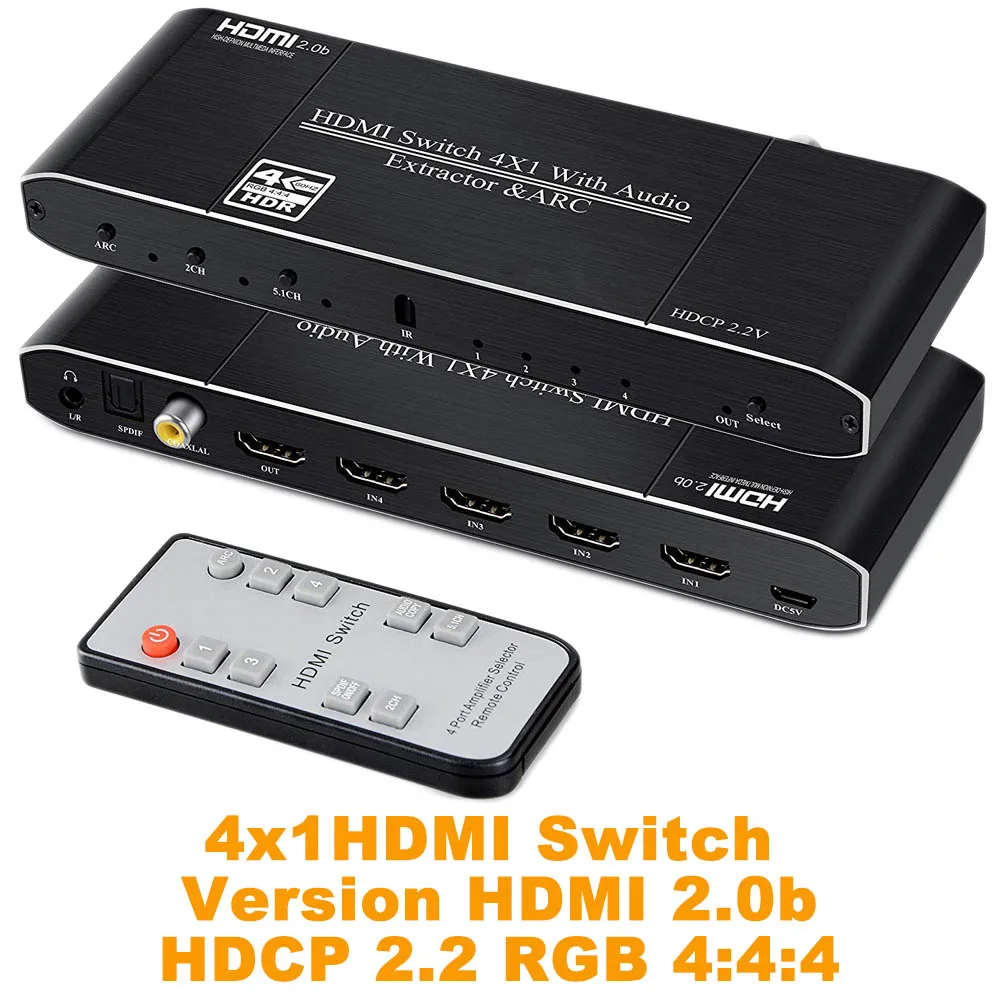 4K HDMI коммутатор с дистанционным оптическим Toslink& коаксиальный 4x1 HDR HDMI коммутатор 4 порта HDMI 2,0 для PS3 PS4 Pro - Цвет: HDCP 2.2 Switch V2.0