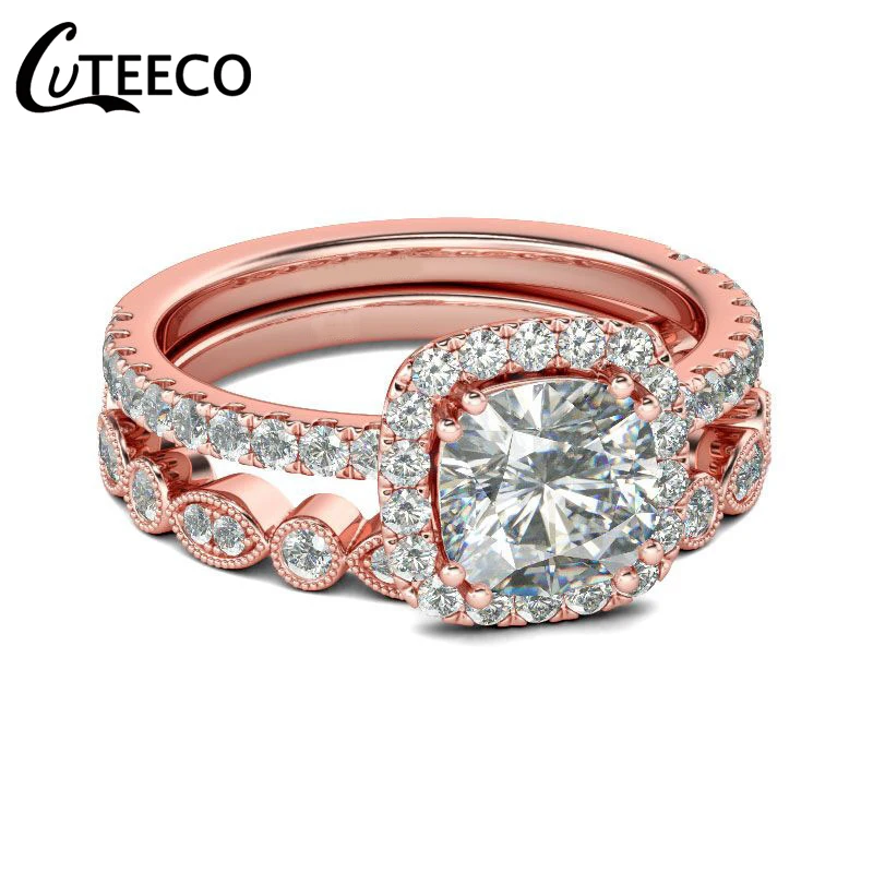 

CUTEECO Luxury Rose Gold Square Cubic Zirconia Wedding & Engagement Rings for Women Jewelry Dropshipping 2018 New Arrival