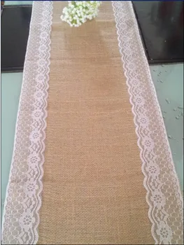 

30CM*270CM burlap lace wedding table runner/ jute burlap table runner for home party decoration