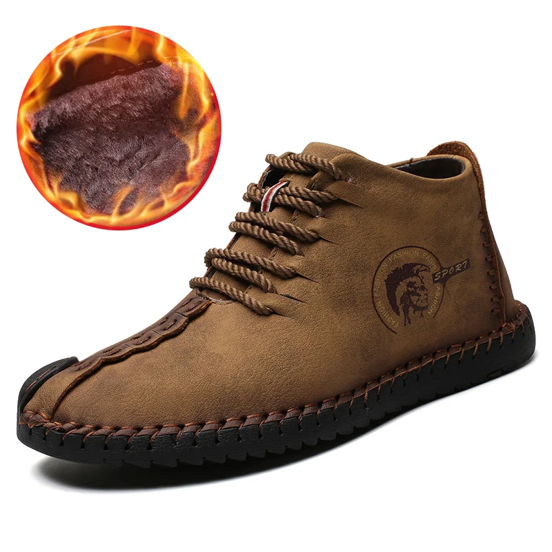 

2018 New Keep Warm Winter Men Boots High Quality Split Leather Casual Men Shoes With Plush Fahsion Boots Big Size 38~48
