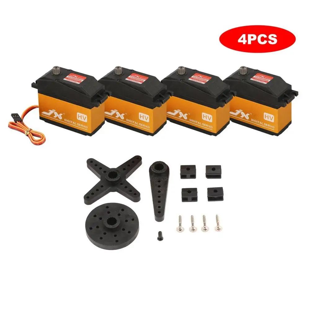 

Hot! 4PCS JX PDI-HV2060MG Metal 6.0-7.4V Digital HV Servo 62kg Torque Aluminums Case Coreless for 1/5 RC Car RC Accessories
