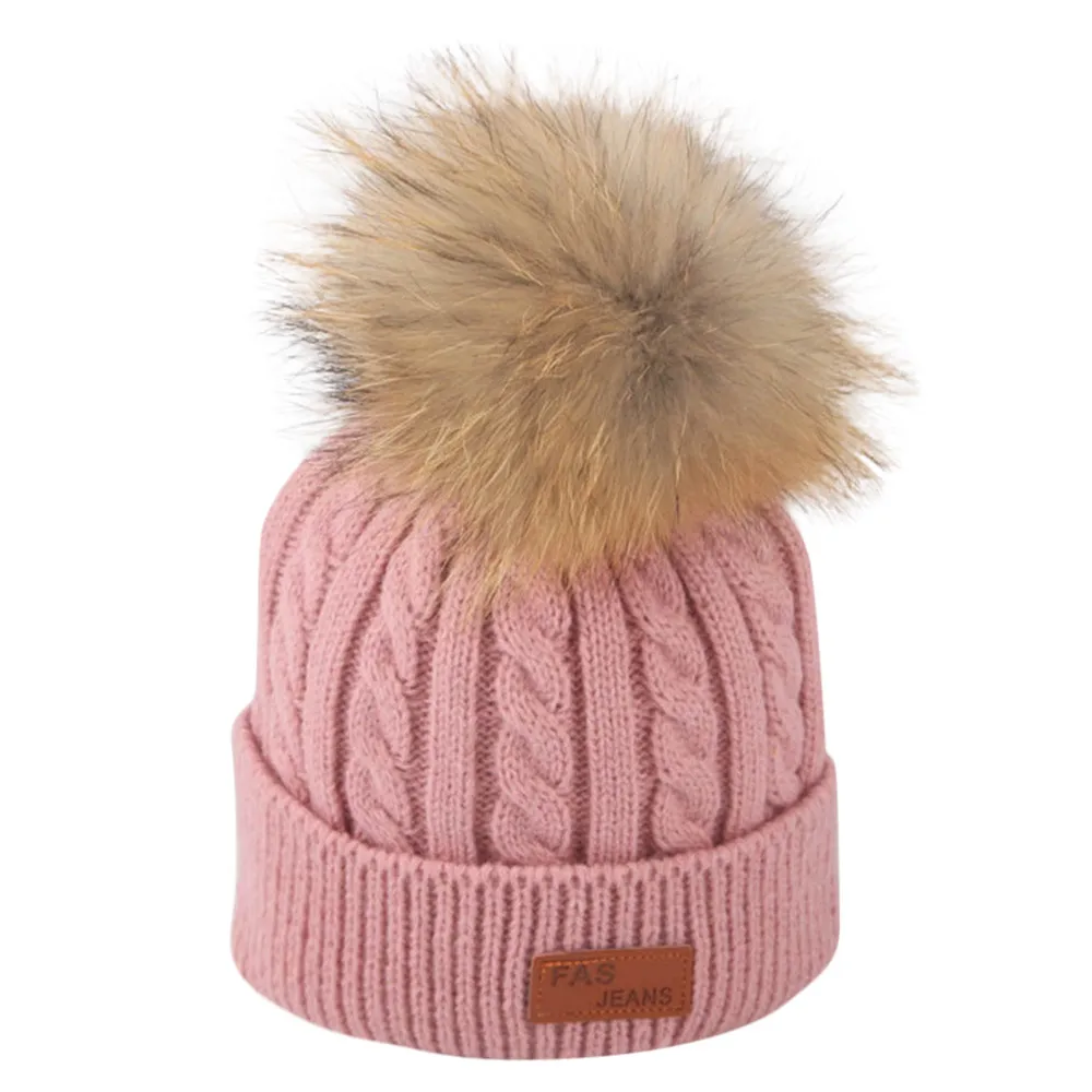 

Toddler Knitted Hat Fashion Winter Infant Pompom Cap Boy Girls Fur Ball Crochet Beanie Cap Kids Children Cute Hairball Hats #2