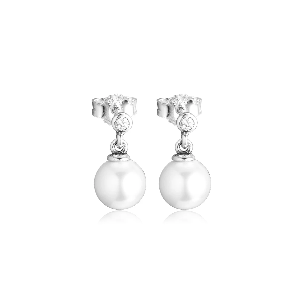 

Luminous Elegance Stud Earrings 100% 925 Sterling Silver Jewelry with White Pearl and Clear Cubic Zirconia Free Shipping