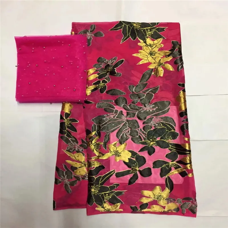 

High quality silk fabric for lady dress embroidered george silk fabric African metallic silk fabric 114cm/8mm 5+2 yards LXE02282