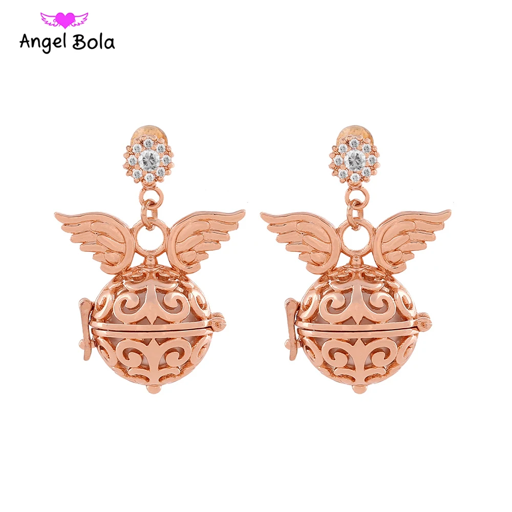 AB Ангел бола ароматерапия серьги-гвоздики с подвеской CZ Крылья Ангела клетка ювелирные изделия 16 мм EL-001