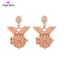 AB Ангел бола ароматерапия серьги-гвоздики с подвеской CZ Крылья Ангела клетка ювелирные изделия 16 мм EL-001