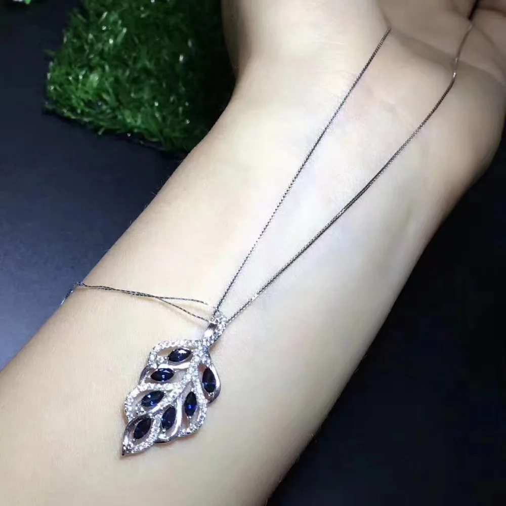 Saphir bleu naturel gemme pendentif pierre précieuse naturelle feuilles élégantes pendentif collier