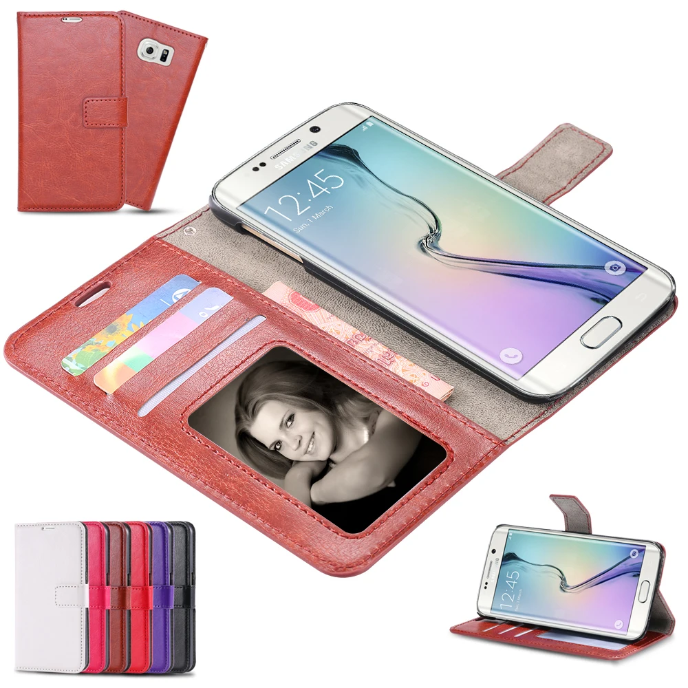  S6 Cases Business Style Crazy Horse Skins PU Leather Flip Case For Samsung Galaxy S6 G9200 Card Slot Photo Frame Wallet Cover 